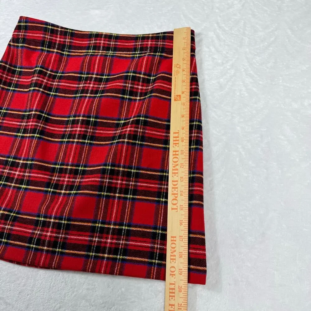 J. Crew Wool Blend A-Line‎ Mini Skirt Red Tartan Plaid Women's 10 Preppy Gossip